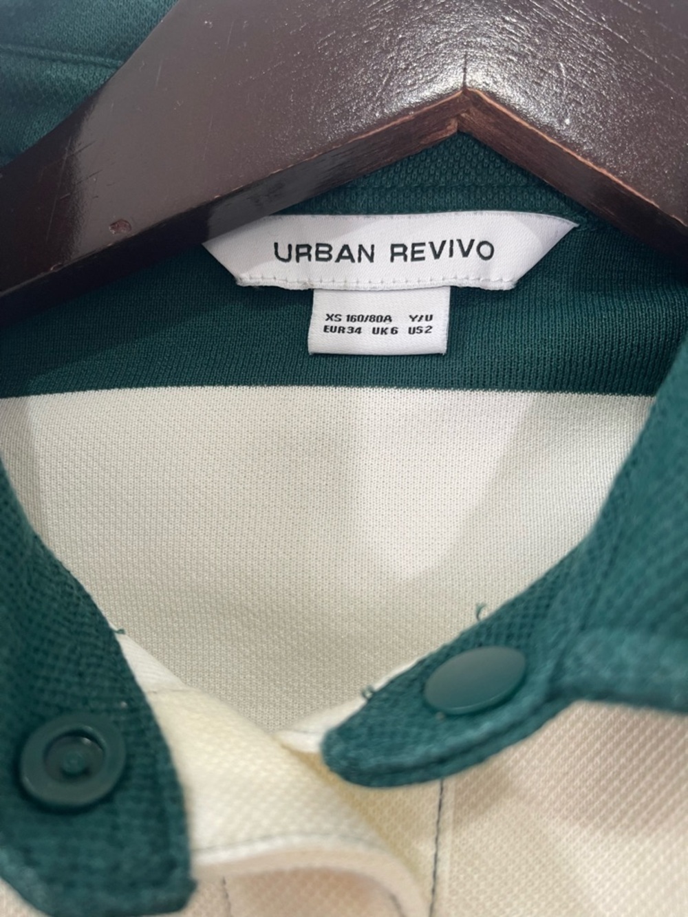 Women's Green and Cream Striped Rugby Polo Sweatshirt Size XS - Picture 6 of 6